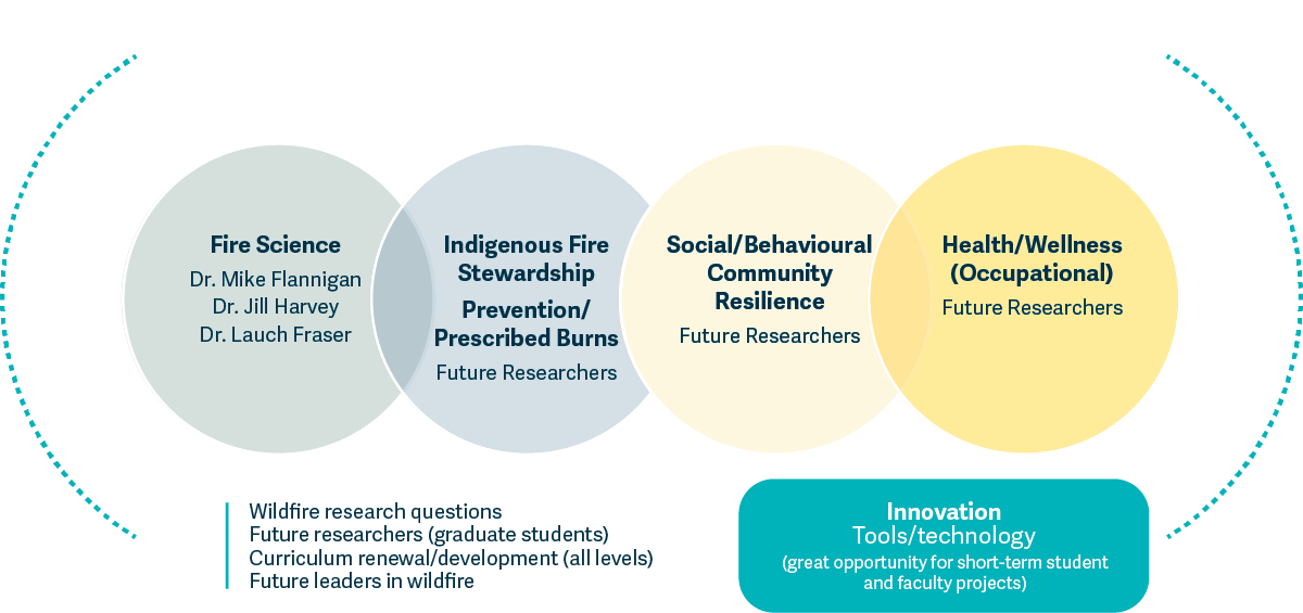 Diagram showing the overlap of the various wildfire institute areas and their leaders