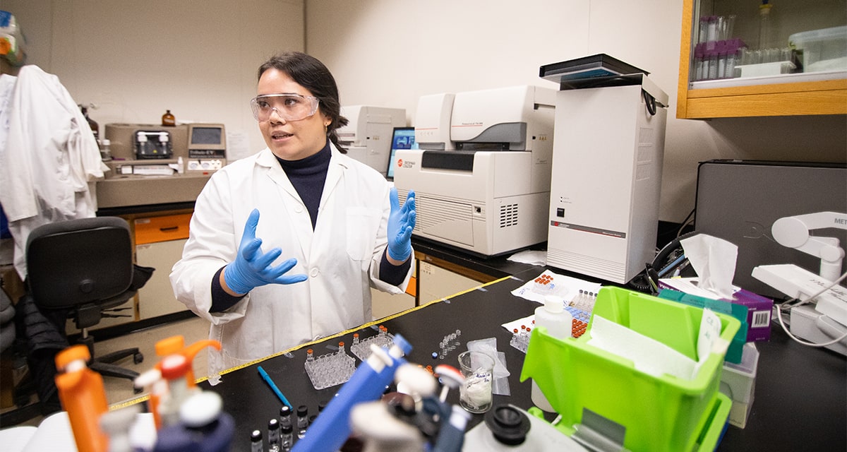 Student wearing labcoat